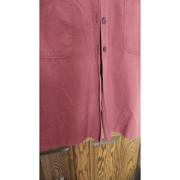 Vintage 80s Retro Dusty Rose Pink Plaid Lined Midi Trench Coat w/ Over-Vest PS - Picture 4 of 12